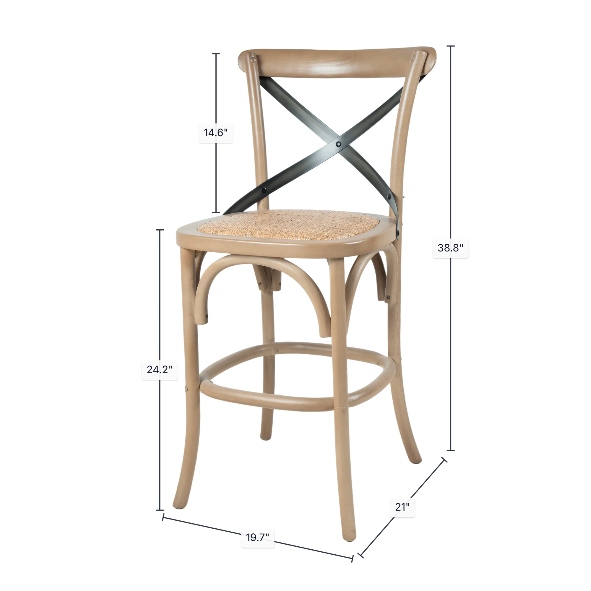 Cross Back Fixed Counter Stool - Sundried - Image 3