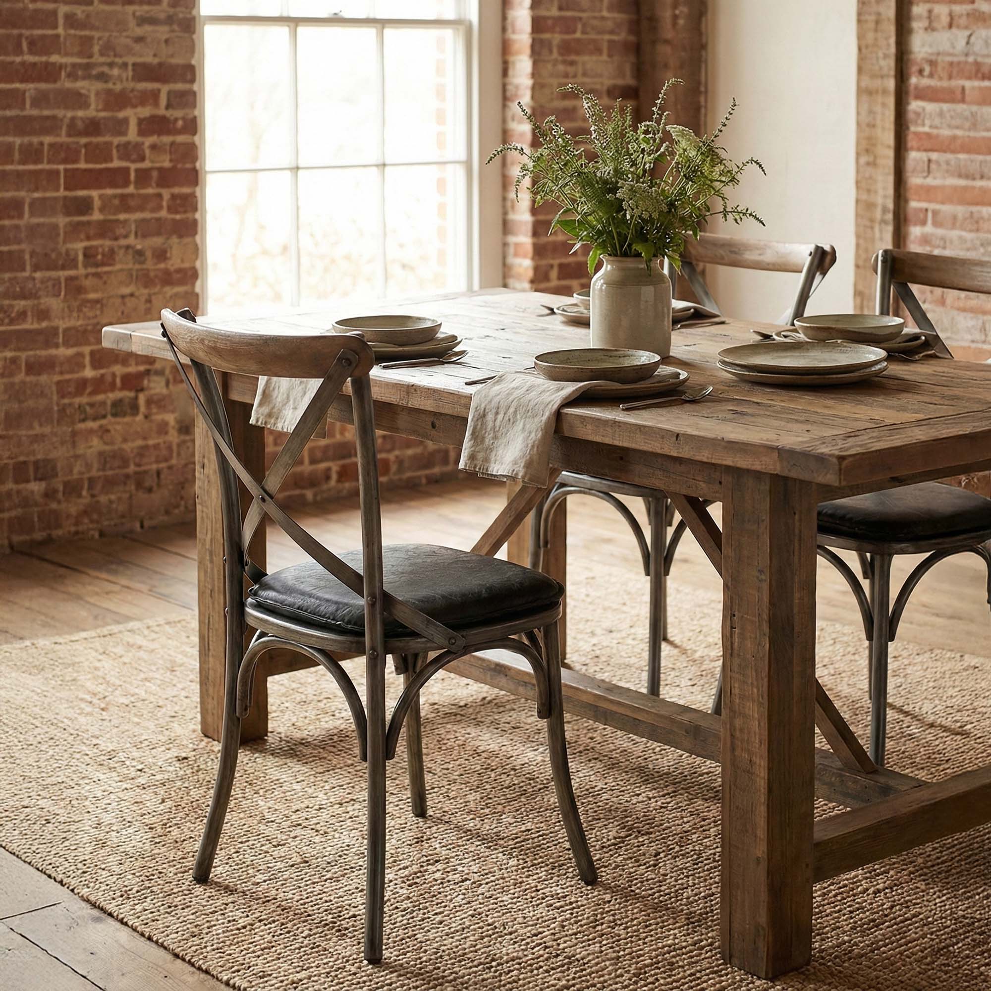 Metal Crossback Chair with Black Seat Cushion - Image 2