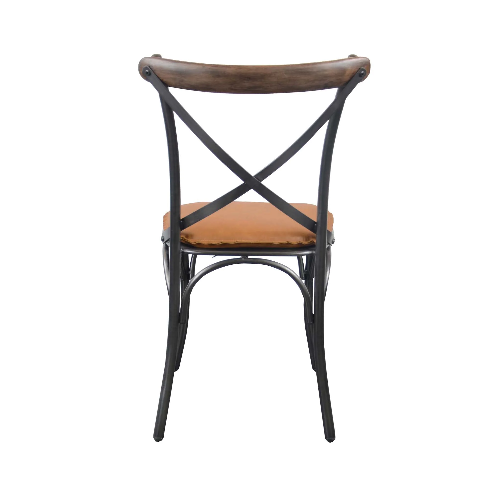 Metal Crossback Chair with Cognac Seat Cushion - Image 4