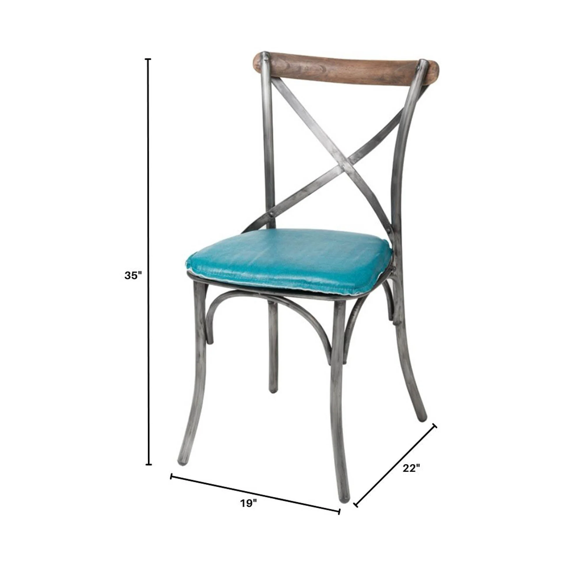 Metal Crossback Chair with Peacock Blue Seat Cushion - Image 5