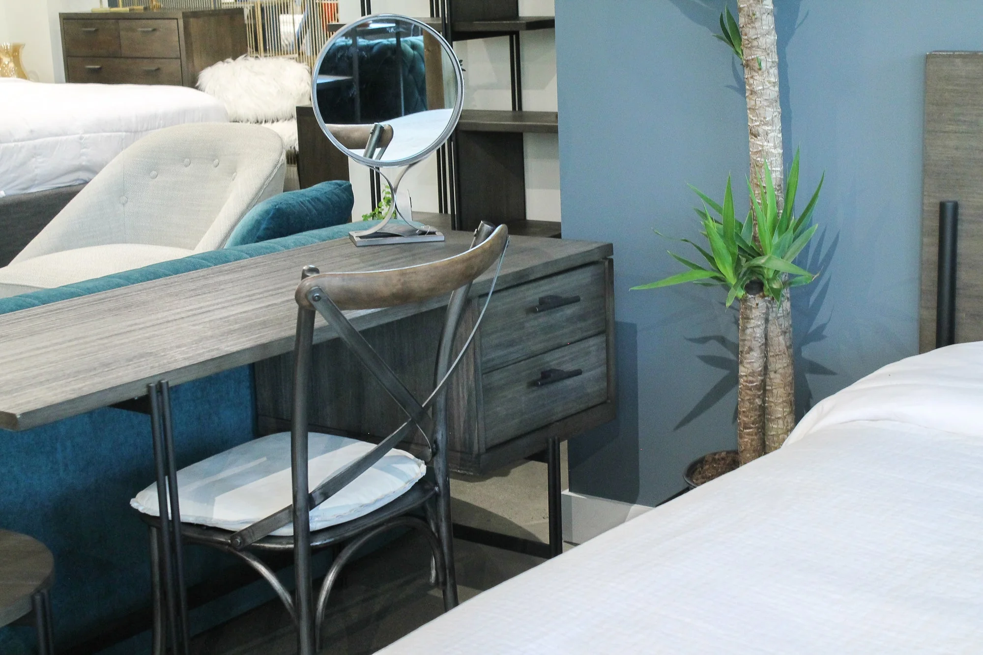 Metal Crossback Chair with White Seat Cushion - Image 2